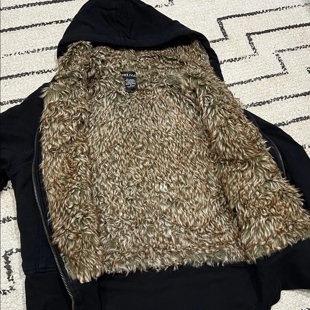 Y2K Wet Seal Black Jacket with Faux Fur Lining